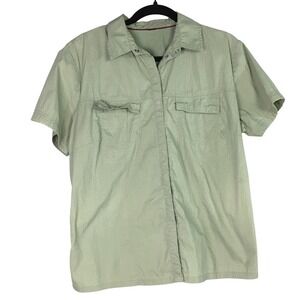 REI Womens XL Sage Green Short Sleeve Hiking Shirt Ventilated Mesh Back Utility
